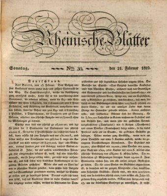 Rheinische Blätter Sonntag 21. Februar 1819