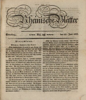 Rheinische Blätter Sonntag 13. Juni 1819