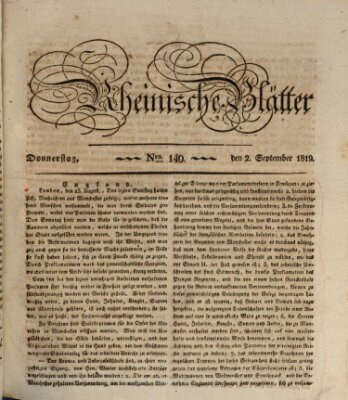 Rheinische Blätter Donnerstag 2. September 1819