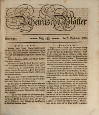 Rheinische Blätter Dienstag 7. September 1819