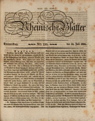 Rheinische Blätter Donnerstag 20. Juli 1820
