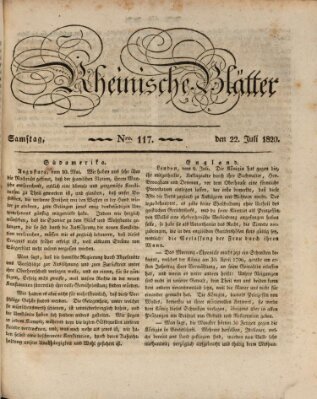 Rheinische Blätter Samstag 22. Juli 1820