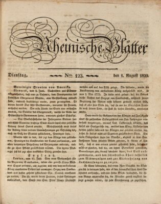 Rheinische Blätter Dienstag 1. August 1820