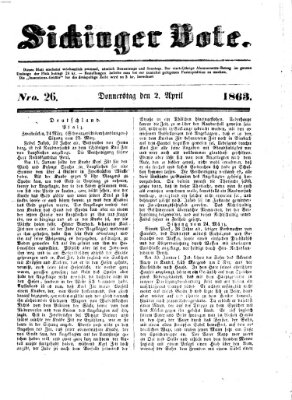Sickinger Bote Donnerstag 2. April 1863