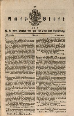 Kaiserlich-Königlich privilegirter Bothe von und für Tirol und Vorarlberg Donnerstag 7. Juni 1821
