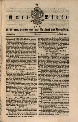 Kaiserlich-Königlich privilegirter Bothe von und für Tirol und Vorarlberg Donnerstag 21. Juni 1821
