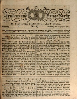 Der Friedens- u. Kriegs-Kurier (Nürnberger Friedens- und Kriegs-Kurier) Montag 27. Februar 1826