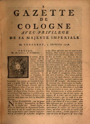 Gazette de Cologne Freitag 3. Februar 1758