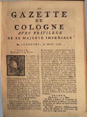 Gazette de Cologne Freitag 10. März 1758