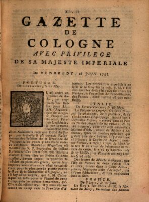 Gazette de Cologne Freitag 16. Juni 1758