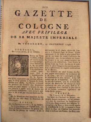 Gazette de Cologne Freitag 17. November 1758