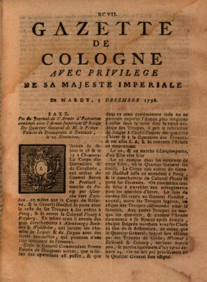 Gazette de Cologne Dienstag 5. Dezember 1758