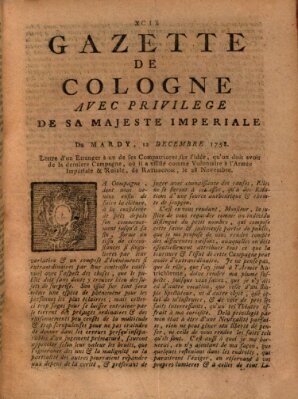 Gazette de Cologne Dienstag 12. Dezember 1758