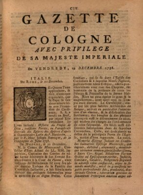 Gazette de Cologne Freitag 29. Dezember 1758