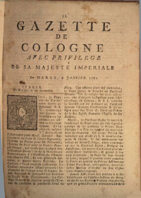 Gazette de Cologne Dienstag 6. Januar 1761
