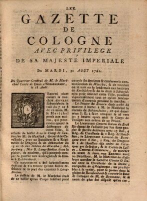 Gazette de Cologne Dienstag 31. August 1762