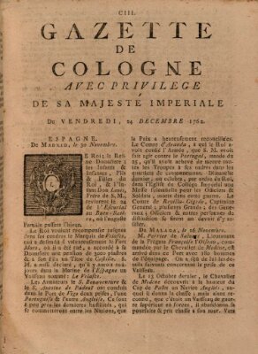 Gazette de Cologne Freitag 24. Dezember 1762