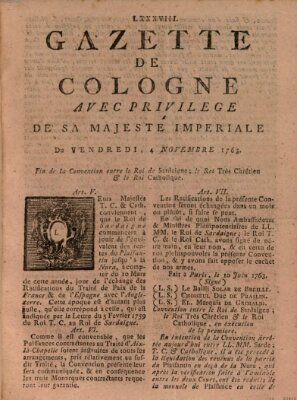 Gazette de Cologne Freitag 4. November 1763