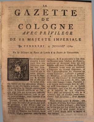 Gazette de Cologne Freitag 27. Juli 1764