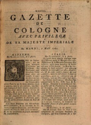 Gazette de Cologne Dienstag 7. Mai 1765