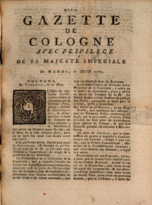 Gazette de Cologne Dienstag 11. Juni 1765