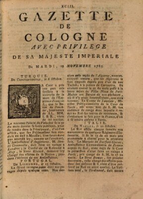 Gazette de Cologne Dienstag 19. November 1765