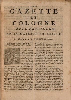 Gazette de Cologne Dienstag 18. November 1766