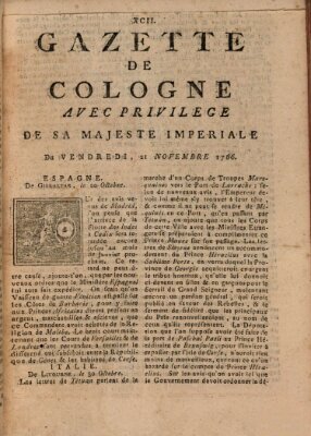 Gazette de Cologne Freitag 21. November 1766