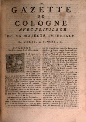 Gazette de Cologne Dienstag 20. Januar 1767