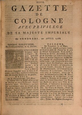 Gazette de Cologne Freitag 1. April 1768