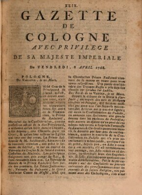 Gazette de Cologne Freitag 8. April 1768