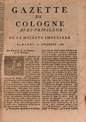 Gazette de Cologne Dienstag 13. Dezember 1768