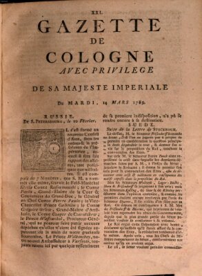 Gazette de Cologne Dienstag 14. März 1769