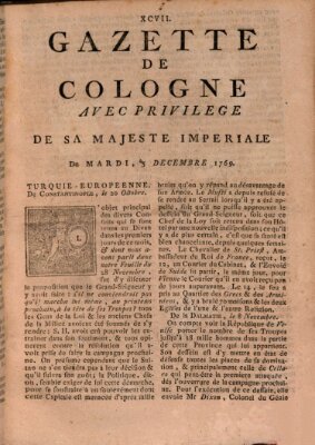 Gazette de Cologne Dienstag 5. Dezember 1769