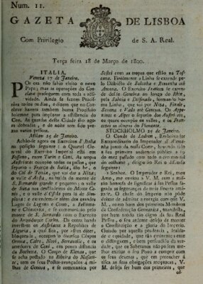 Gazeta de Lisboa Dienstag 18. März 1800