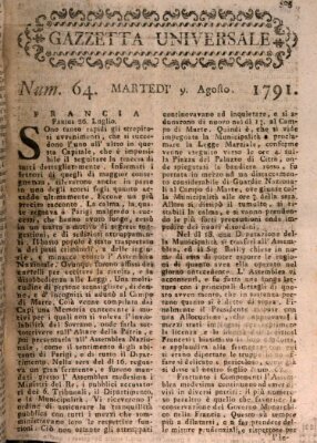 Gazzetta universale Dienstag 9. August 1791