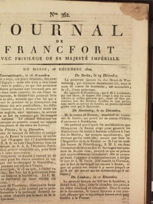Journal de Francfort Dienstag 28. Dezember 1802