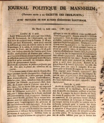 Journal politique de Mannheim (Gazette des Deux-Ponts) Dienstag 19. August 1800