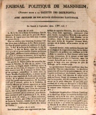 Journal politique de Mannheim (Gazette des Deux-Ponts) Samstag 6. September 1800