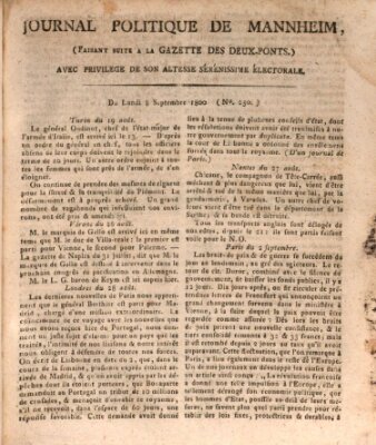 Journal politique de Mannheim (Gazette des Deux-Ponts) Montag 8. September 1800