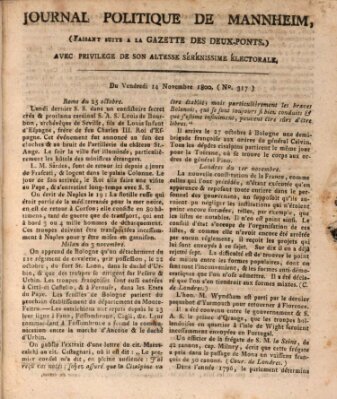 Journal politique de Mannheim (Gazette des Deux-Ponts) Freitag 14. November 1800