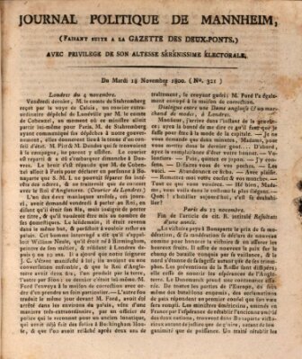 Journal politique de Mannheim (Gazette des Deux-Ponts) Dienstag 18. November 1800