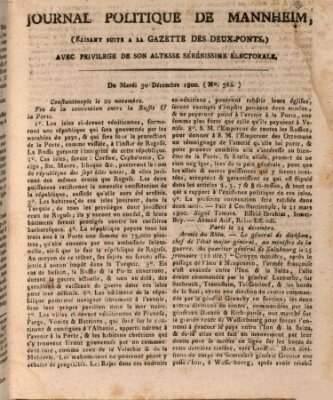Journal politique de Mannheim (Gazette des Deux-Ponts) Dienstag 30. Dezember 1800
