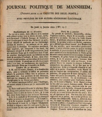Journal politique de Mannheim (Gazette des Deux-Ponts) Donnerstag 15. Januar 1801