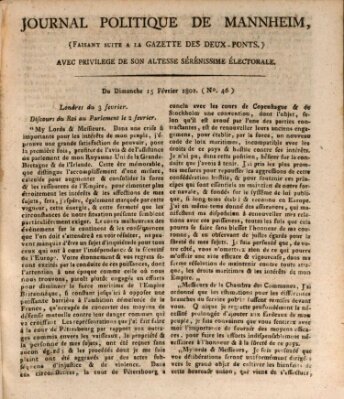 Journal politique de Mannheim (Gazette des Deux-Ponts) Sonntag 15. Februar 1801
