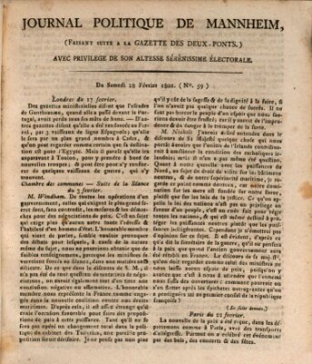 Journal politique de Mannheim (Gazette des Deux-Ponts) Samstag 28. Februar 1801