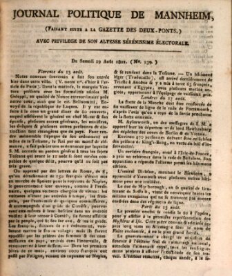 Journal politique de Mannheim (Gazette des Deux-Ponts) Samstag 29. August 1801