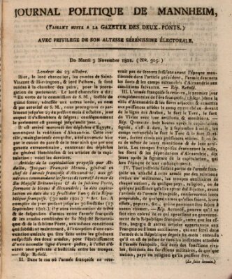 Journal politique de Mannheim (Gazette des Deux-Ponts) Dienstag 3. November 1801