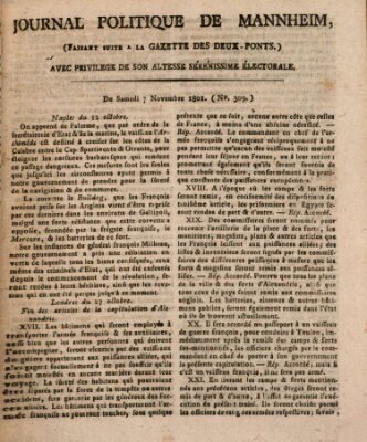 Journal politique de Mannheim (Gazette des Deux-Ponts) Samstag 7. November 1801