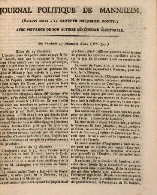 Journal politique de Mannheim (Gazette des Deux-Ponts) Freitag 25. Dezember 1801